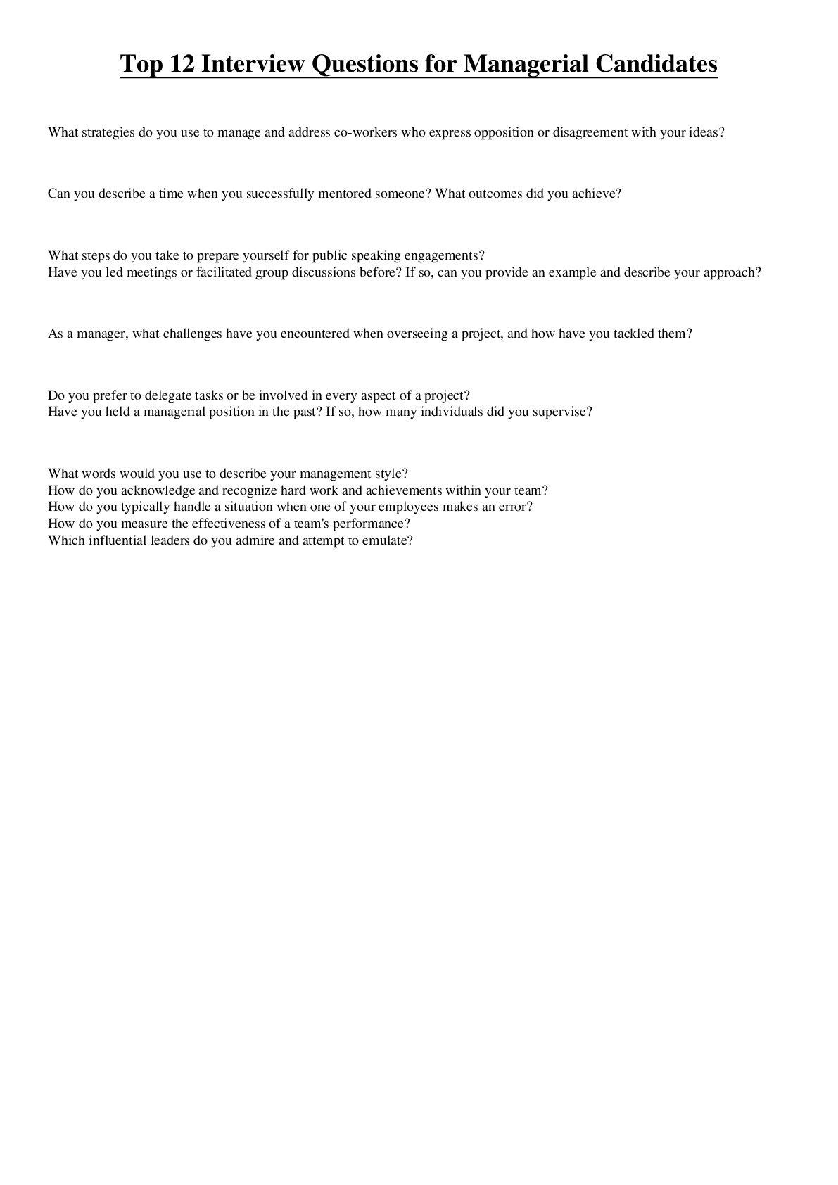 Important Questions for Managerial Applicant