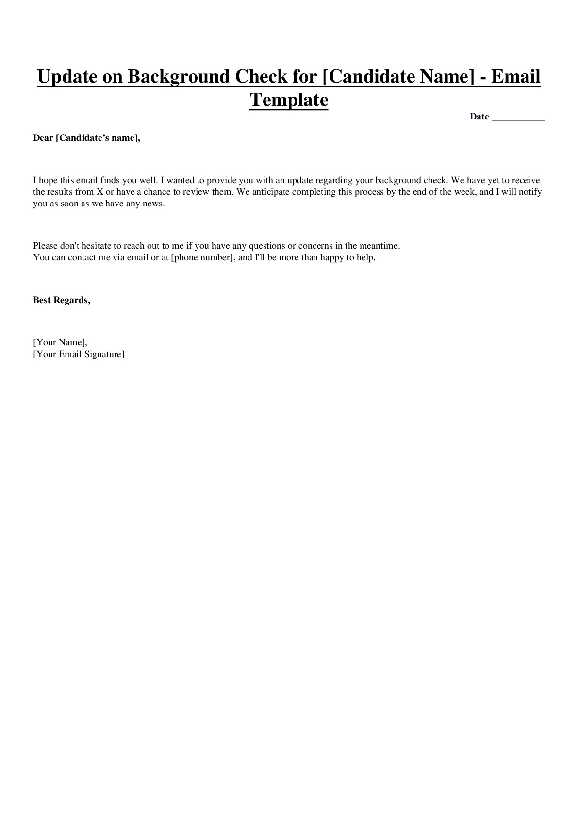 Update on Background Check for Candidate on Email