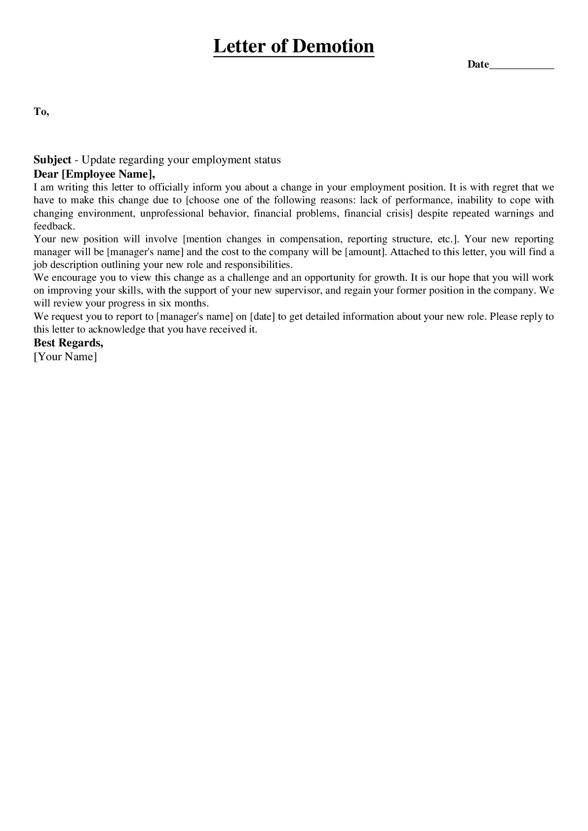 Letter of Demotion