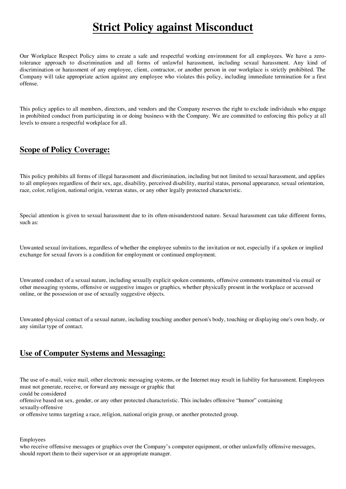 Strict Policy Against Misconduct