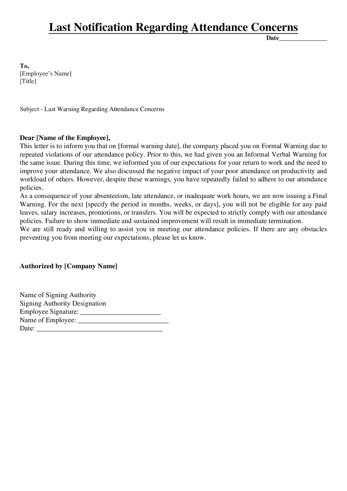 Notification on Attendance Concerns