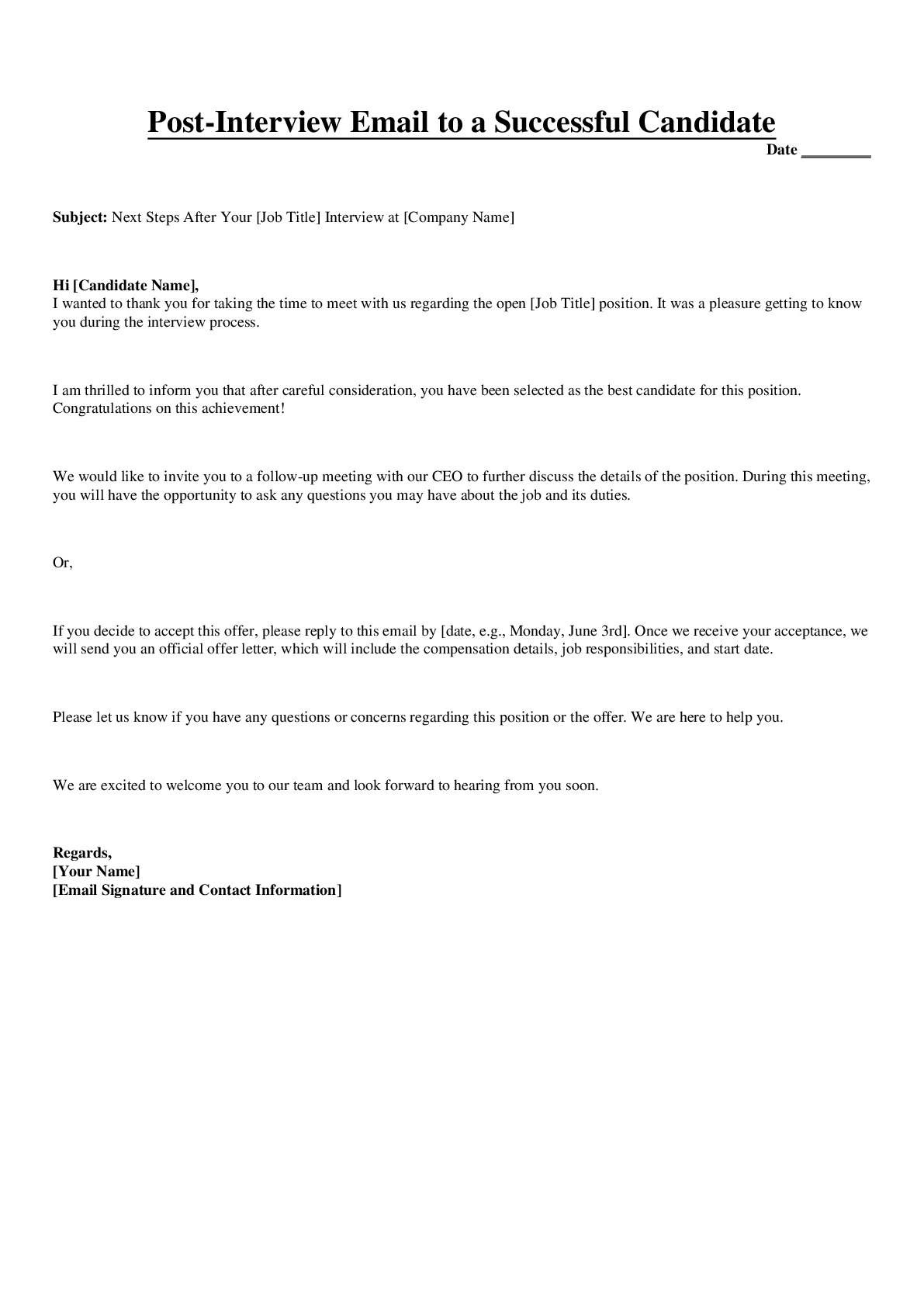 Email to a Successful Candidate