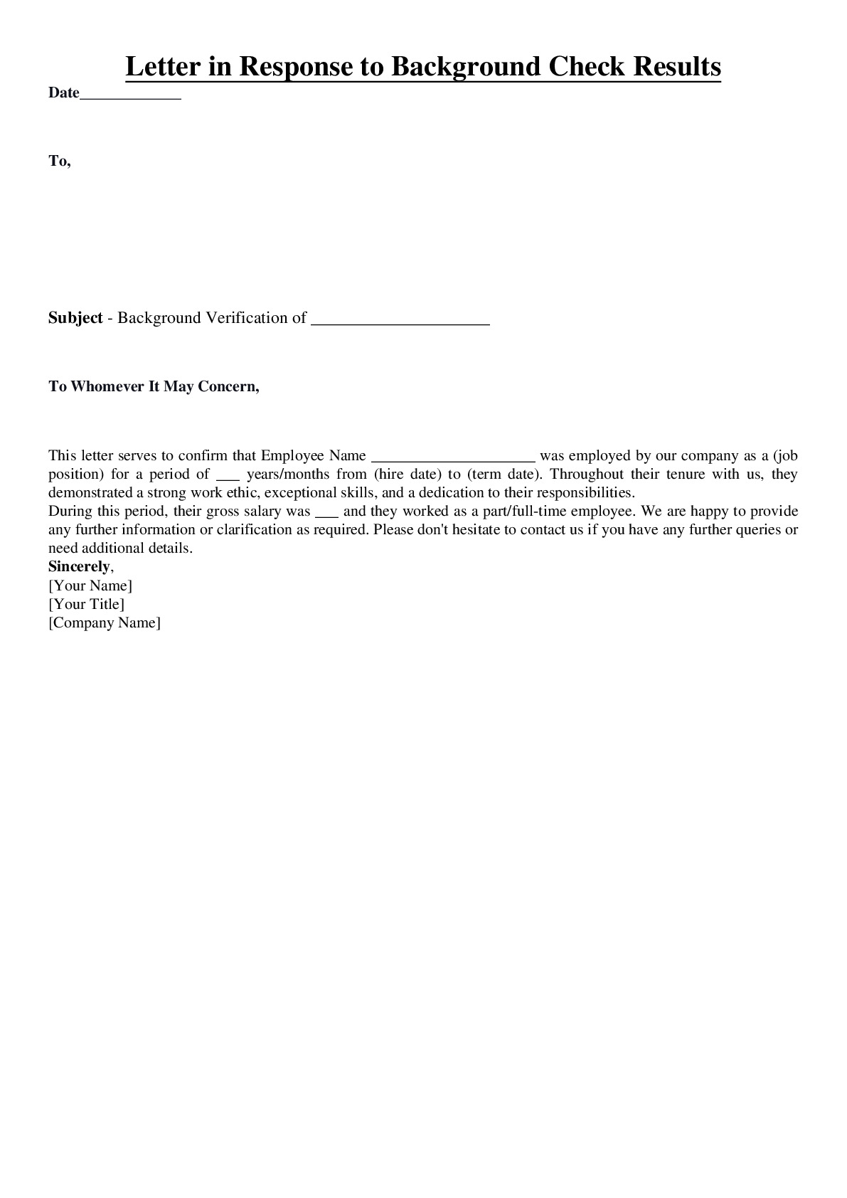 Response to background Check