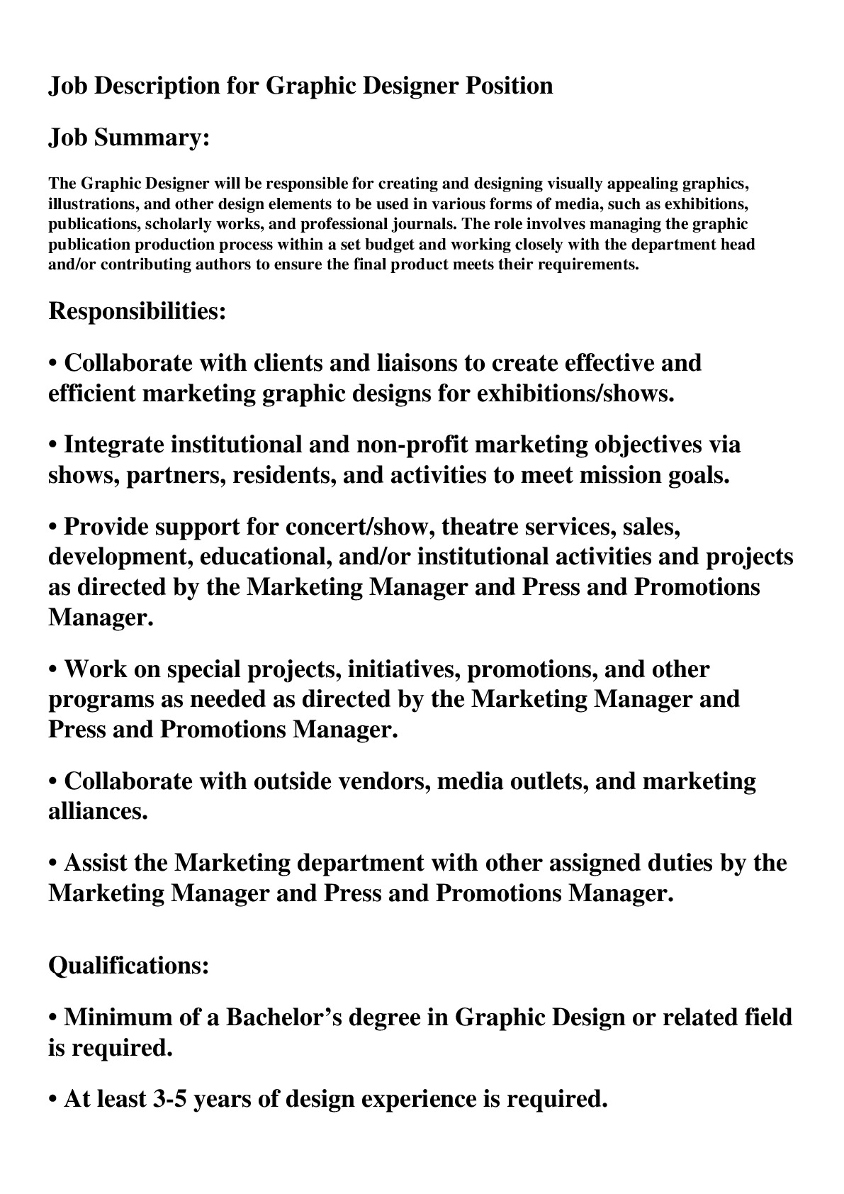 Job Description for Graphic Designer Position