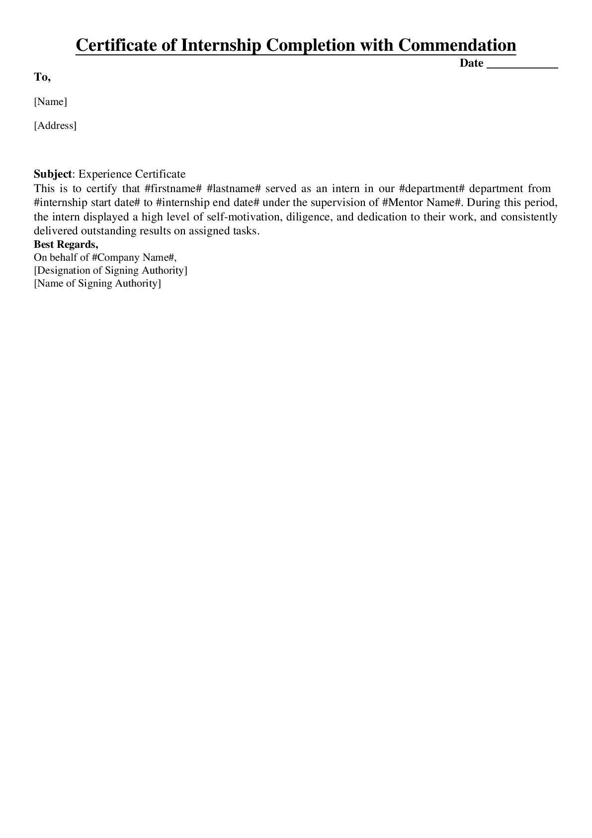 Certificate of Internship Completion