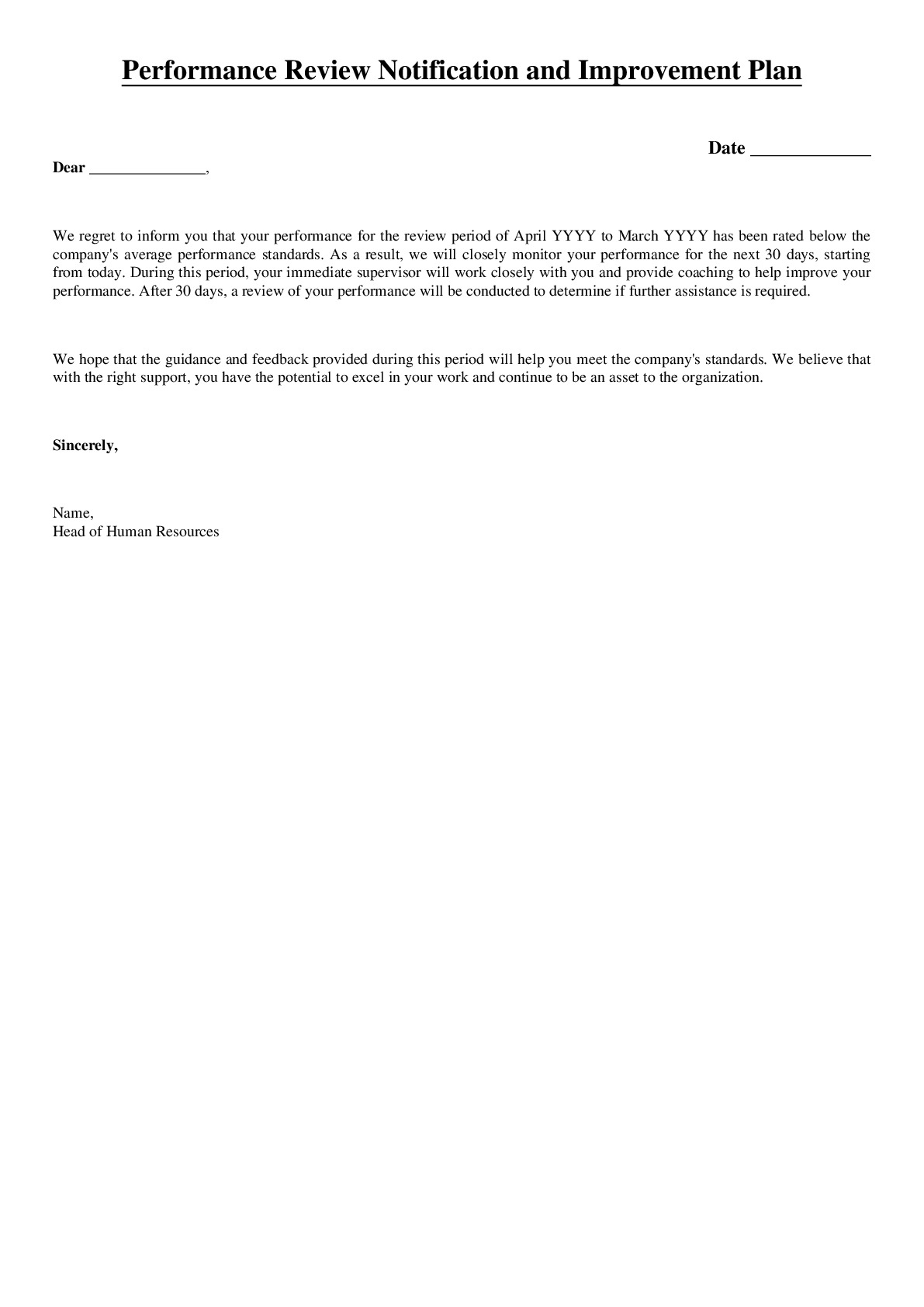 Letter of Performance Review